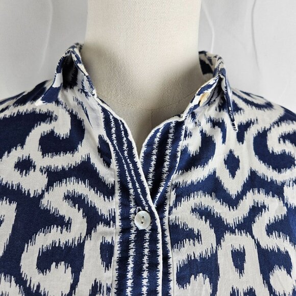 Gretchen Scott Shirt Small Navy & White Ikat Print Button-Down Classy - Picture 3 of 9